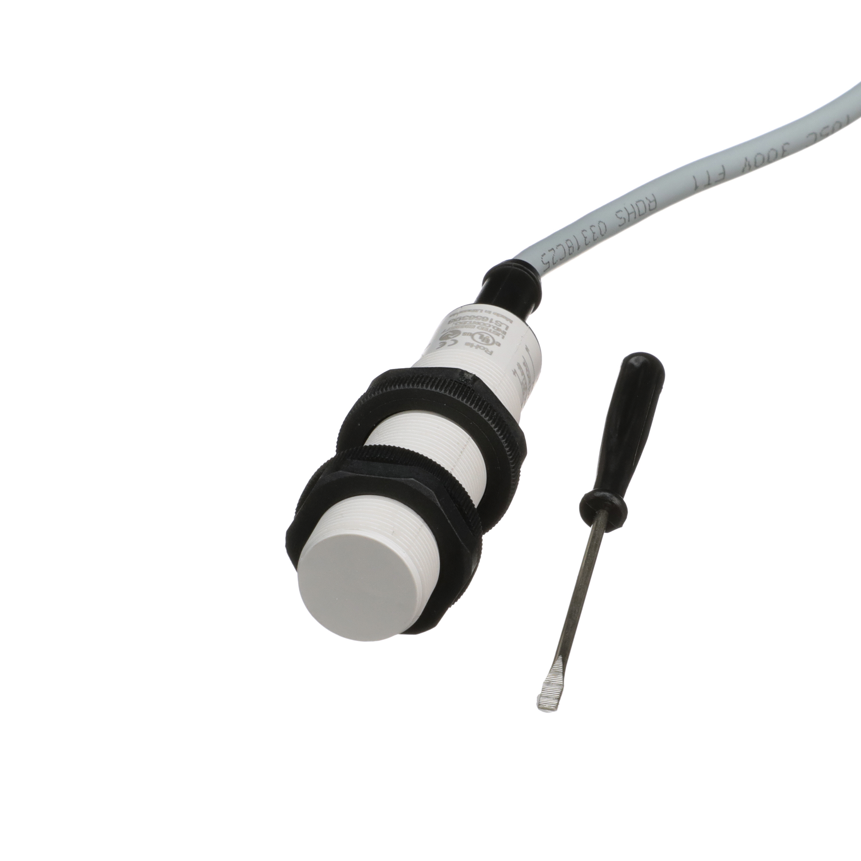 Carlo Gavazzi Capacitive Plastic Barrel Sensor; 8mm; Embeddable; 10-40VDC; NO/NC Configurable; PNP/NPN Configurable; 2m Potted Cable; IO-Link